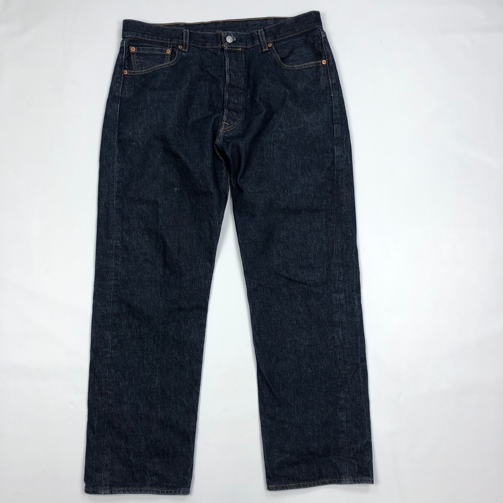 Levis 501 Original Fit Straight Leg Jeans Dark Wash Blue Mens 37x30 Button Fly